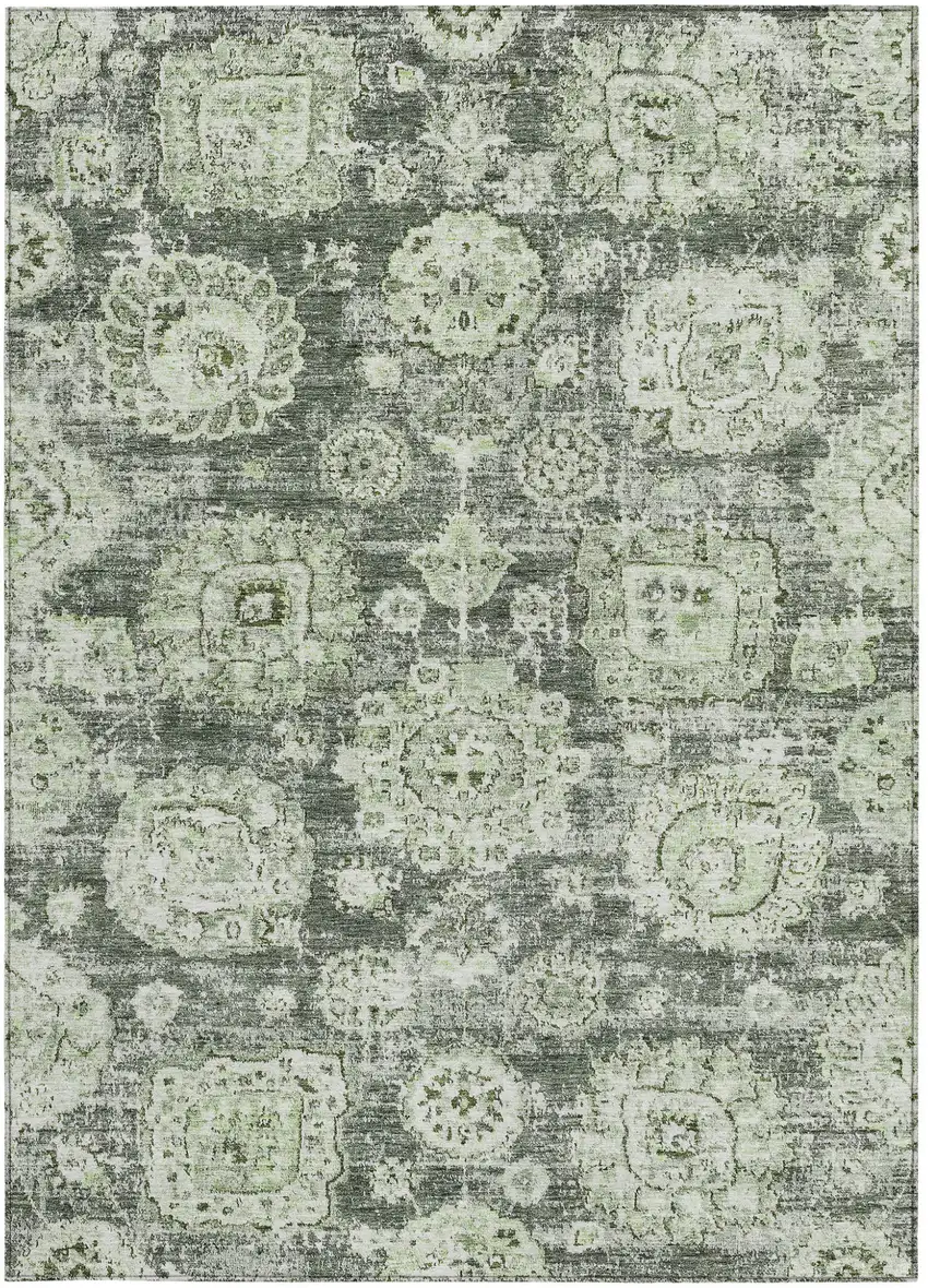 Artichoke Green And Olive Green Floral Washable Indoor Outdoor Area Rug Photo 5