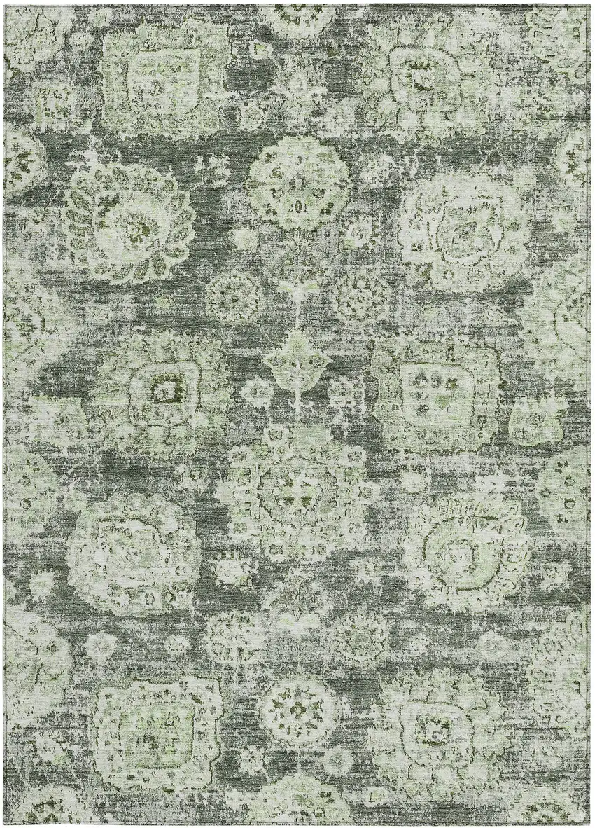 Artichoke Green And Olive Green Floral Washable Indoor Outdoor Area Rug Photo 5