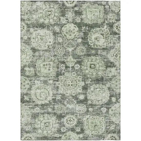 Artichoke Green And Olive Green Floral Washable Indoor Outdoor Area Rug Photo 1