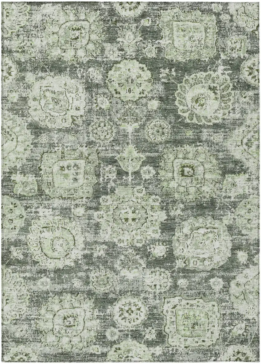 Artichoke Green And Olive Green Floral Washable Indoor Outdoor Area Rug Photo 1