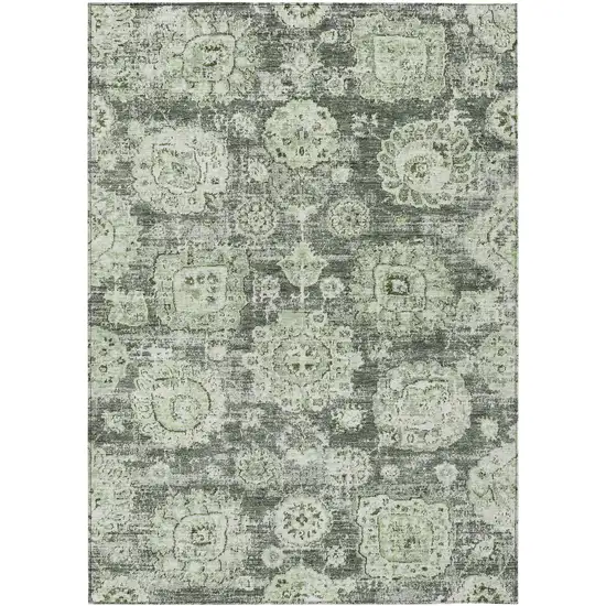 Artichoke Green And Olive Green Floral Washable Indoor Outdoor Area Rug Photo 1