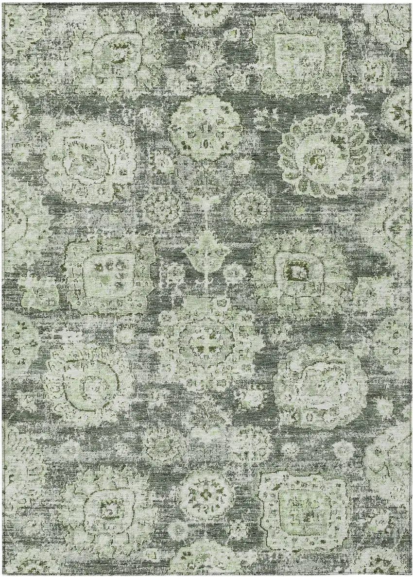 Artichoke Green And Olive Green Floral Washable Indoor Outdoor Area Rug Photo 1