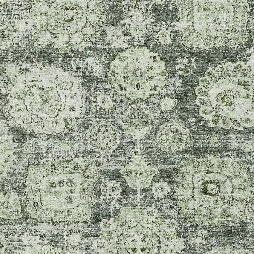 Artichoke Green And Olive Green Floral Washable Indoor Outdoor Area Rug Photo 4
