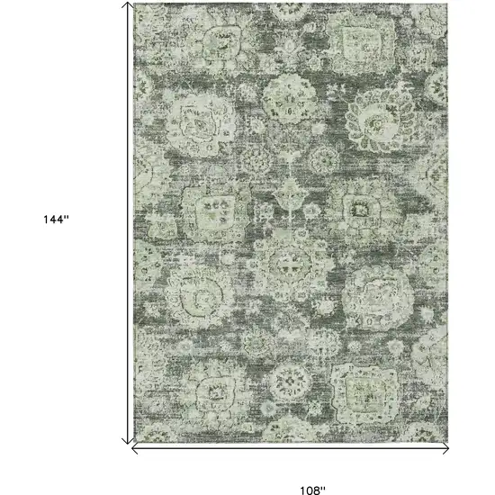 Artichoke Green And Olive Green Floral Washable Indoor Outdoor Area Rug Photo 3