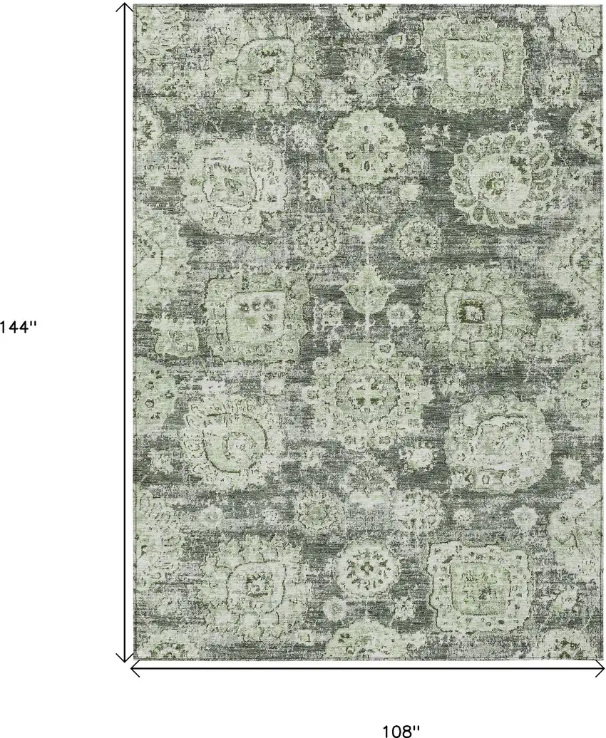 Artichoke Green And Olive Green Floral Washable Indoor Outdoor Area Rug Photo 3