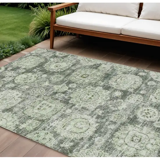 Artichoke Green And Olive Green Floral Washable Indoor Outdoor Area Rug Photo 1