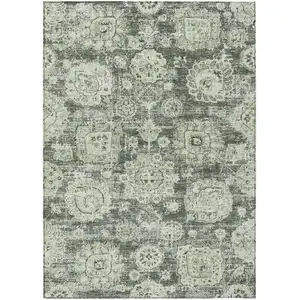 Photo of Artichoke Green And Olive Green Floral Washable Indoor Outdoor Area Rug