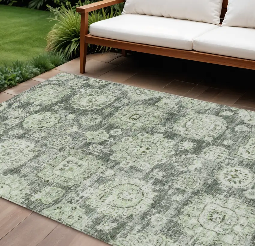 Artichoke Green And Olive Green Floral Washable Indoor Outdoor Area Rug Photo 1