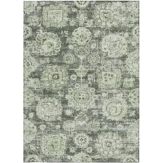 Artichoke Green And Olive Green Floral Washable Indoor Outdoor Area Rug Photo 5
