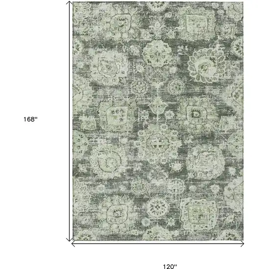 Artichoke Green And Olive Green Floral Washable Indoor Outdoor Area Rug Photo 3