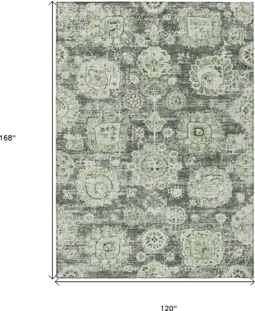 Artichoke Green And Olive Green Floral Washable Indoor Outdoor Area Rug Photo 3