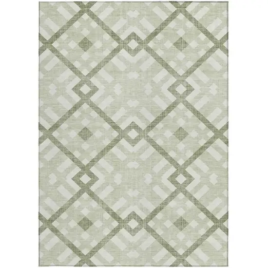 Artichoke Green And Olive Green Geometric Washable Indoor Outdoor Area Rug Photo 5