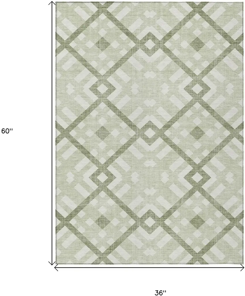 Artichoke Green And Olive Green Geometric Washable Indoor Outdoor Area Rug Photo 3