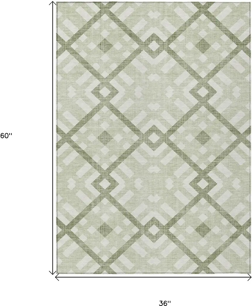 Artichoke Green And Olive Green Geometric Washable Indoor Outdoor Area Rug Photo 3