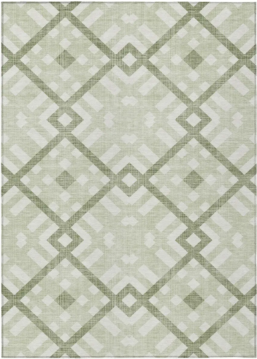 Artichoke Green And Olive Green Geometric Washable Indoor Outdoor Area Rug Photo 2