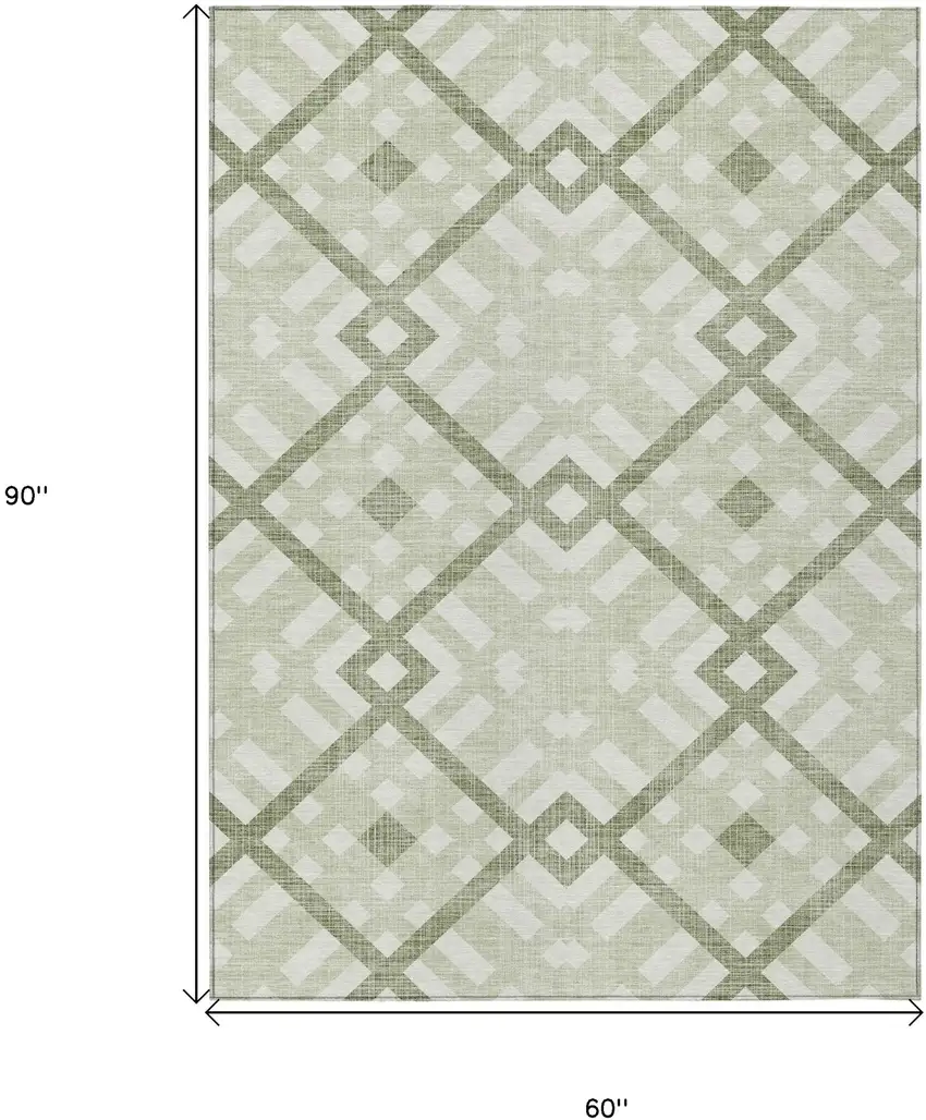 Artichoke Green And Olive Green Geometric Washable Indoor Outdoor Area Rug Photo 3