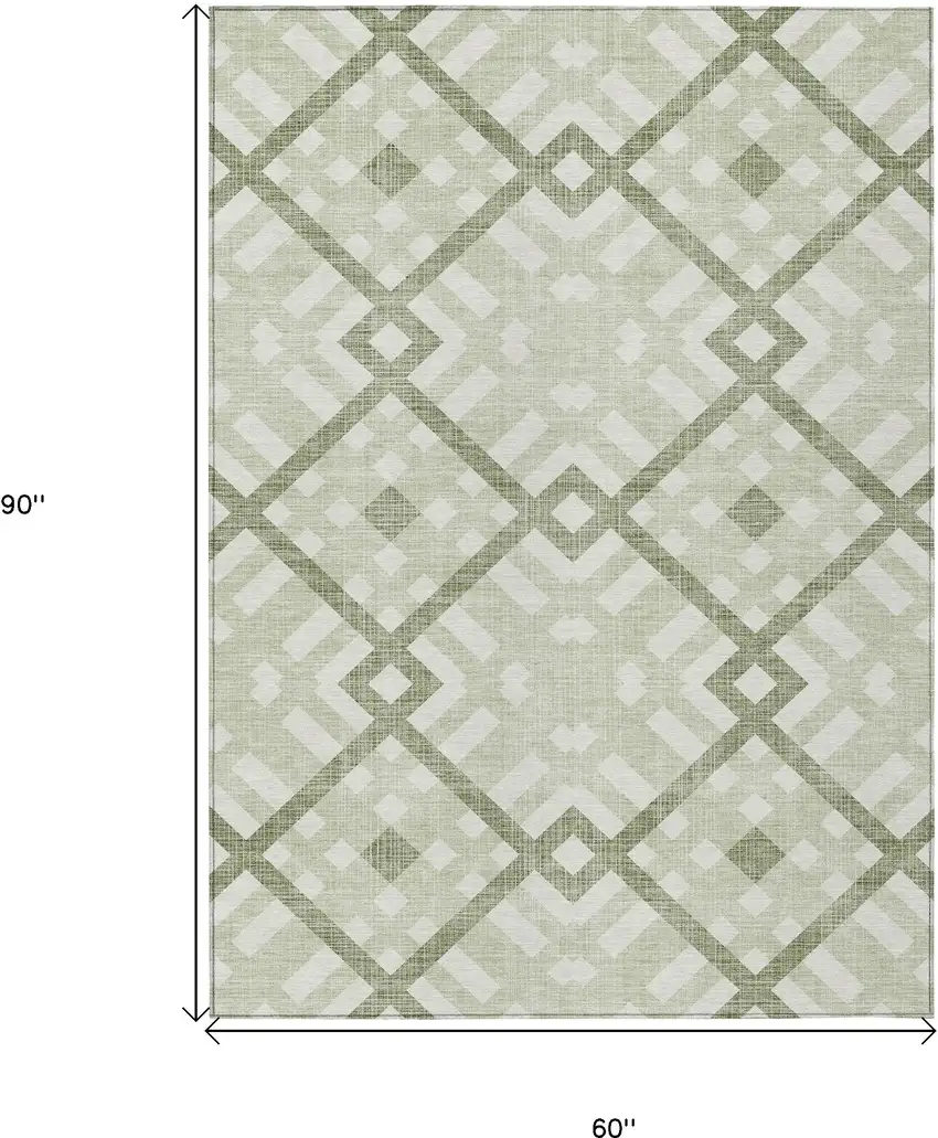 Artichoke Green And Olive Green Geometric Washable Indoor Outdoor Area Rug Photo 3