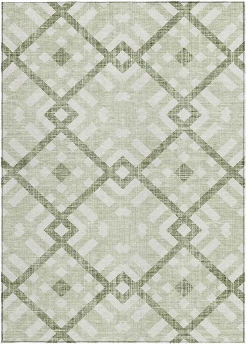 Artichoke Green And Olive Green Geometric Washable Indoor Outdoor Area Rug Photo 5