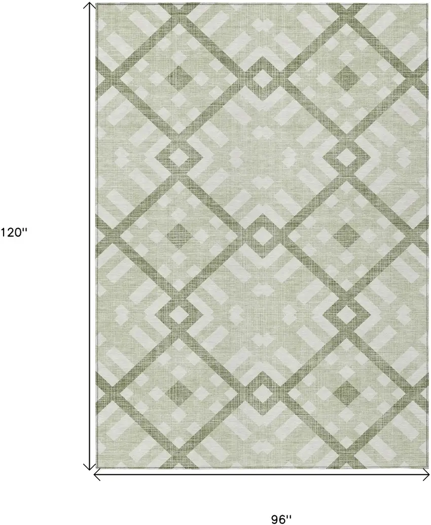 Artichoke Green And Olive Green Geometric Washable Indoor Outdoor Area Rug Photo 3