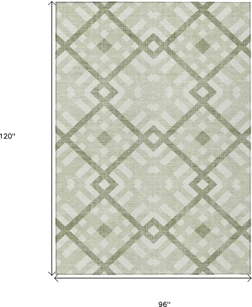 Artichoke Green And Olive Green Geometric Washable Indoor Outdoor Area Rug Photo 3