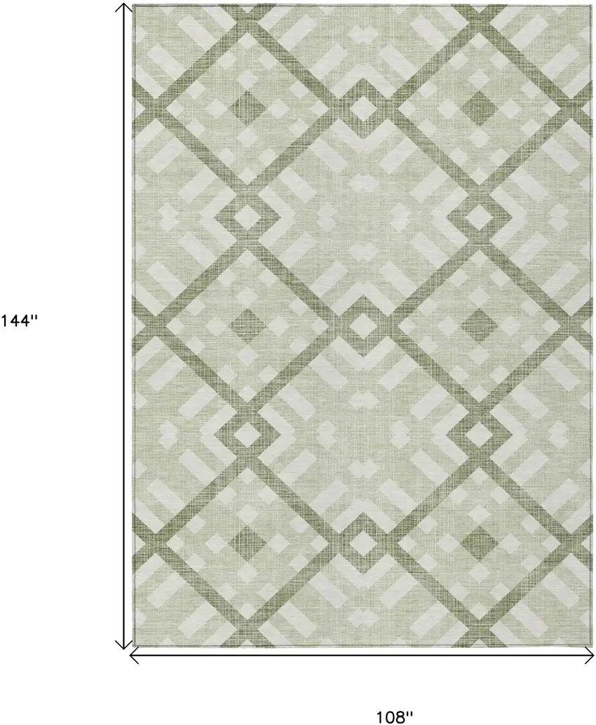 Artichoke Green And Olive Green Geometric Washable Indoor Outdoor Area Rug Photo 3