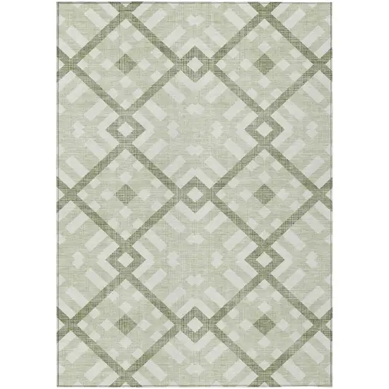Artichoke Green And Olive Green Geometric Washable Indoor Outdoor Area Rug Photo 2