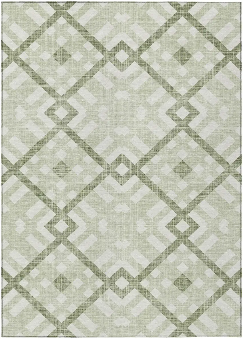Artichoke Green And Olive Green Geometric Washable Indoor Outdoor Area Rug Photo 2