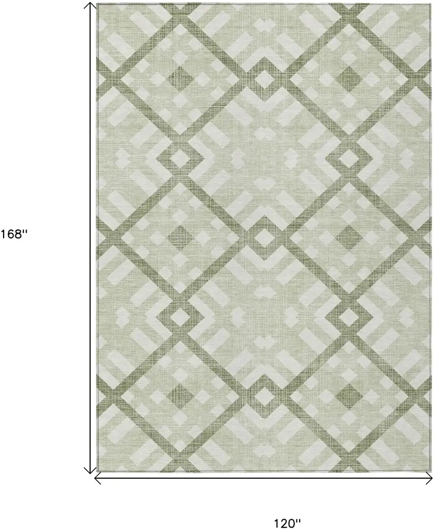 Artichoke Green And Olive Green Geometric Washable Indoor Outdoor Area Rug Photo 3