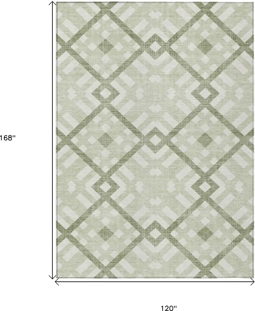 Artichoke Green And Olive Green Geometric Washable Indoor Outdoor Area Rug Photo 3