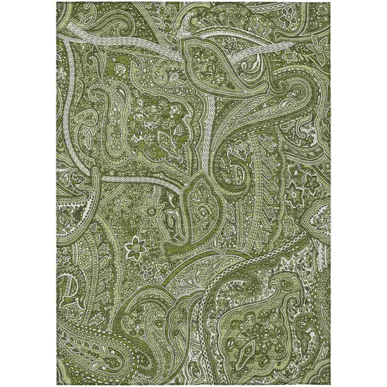 Artichoke Green And Olive Green Paisley Washable Indoor Outdoor Area Rug Photo 2
