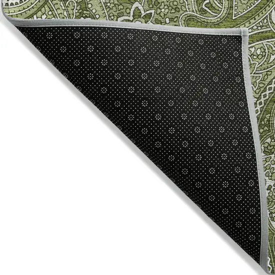 Artichoke Green And Olive Green Paisley Washable Indoor Outdoor Area Rug Photo 4