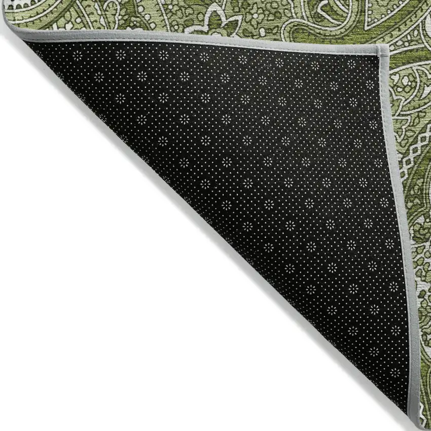 Artichoke Green And Olive Green Paisley Washable Indoor Outdoor Area Rug Photo 4