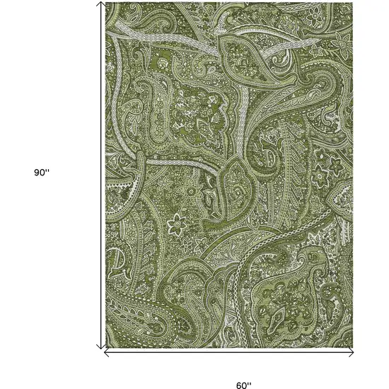 Artichoke Green And Olive Green Paisley Washable Indoor Outdoor Area Rug Photo 3