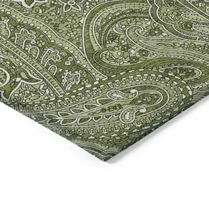 Photo of Artichoke Green And Olive Green Paisley Washable Indoor Outdoor Area Rug