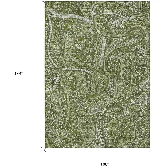 Artichoke Green And Olive Green Paisley Washable Indoor Outdoor Area Rug Photo 3