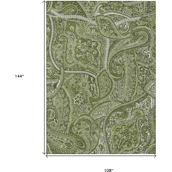 Artichoke Green And Olive Green Paisley Washable Indoor Outdoor Area Rug Photo 3