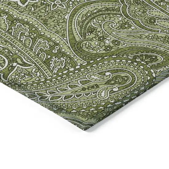 Artichoke Green And Olive Green Paisley Washable Indoor Outdoor Area Rug Photo 4