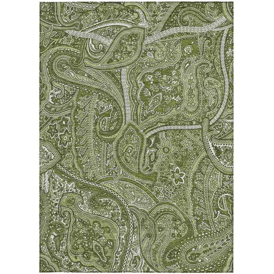 Artichoke Green And Olive Green Paisley Washable Indoor Outdoor Area Rug Photo 5