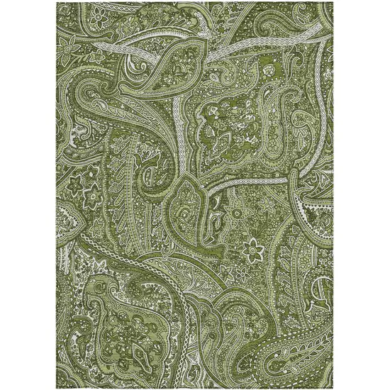 Artichoke Green And Olive Green Paisley Washable Indoor Outdoor Area Rug Photo 5