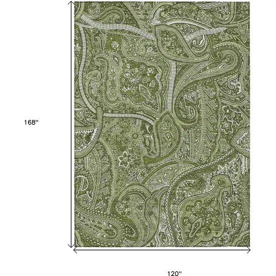 Artichoke Green And Olive Green Paisley Washable Indoor Outdoor Area Rug Photo 3