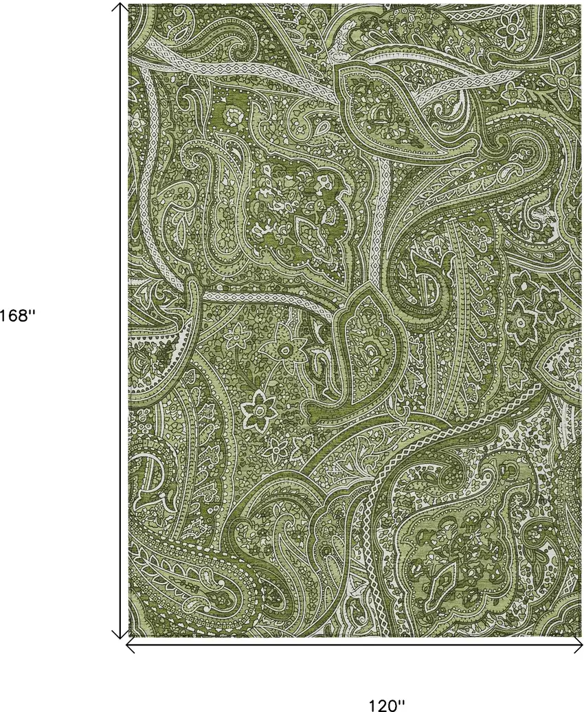 Artichoke Green And Olive Green Paisley Washable Indoor Outdoor Area Rug Photo 3