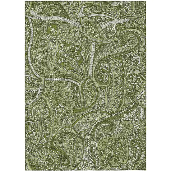 Artichoke Green And Olive Green Paisley Washable Indoor Outdoor Area Rug Photo 2