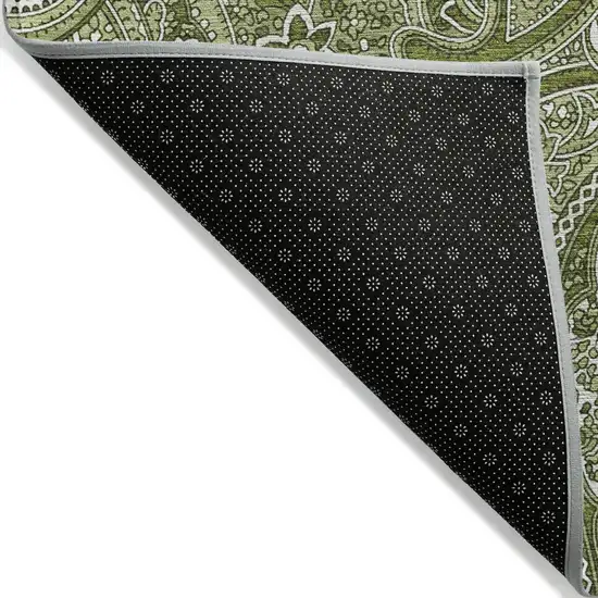 Artichoke Green And Olive Green Paisley Washable Indoor Outdoor Area Rug Photo 4