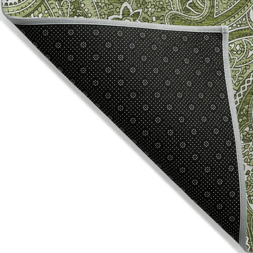 Artichoke Green And Olive Green Paisley Washable Indoor Outdoor Area Rug Photo 4