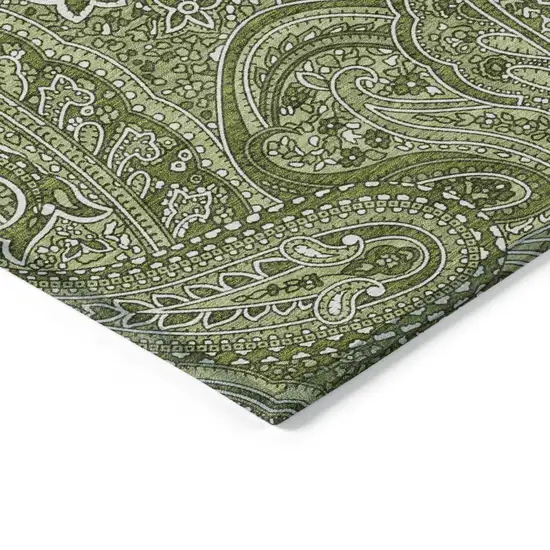 Artichoke Green And Olive Green Paisley Washable Indoor Outdoor Area Rug Photo 5