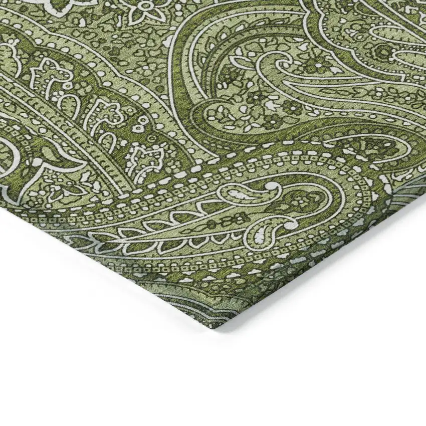 Artichoke Green And Olive Green Paisley Washable Indoor Outdoor Area Rug Photo 5