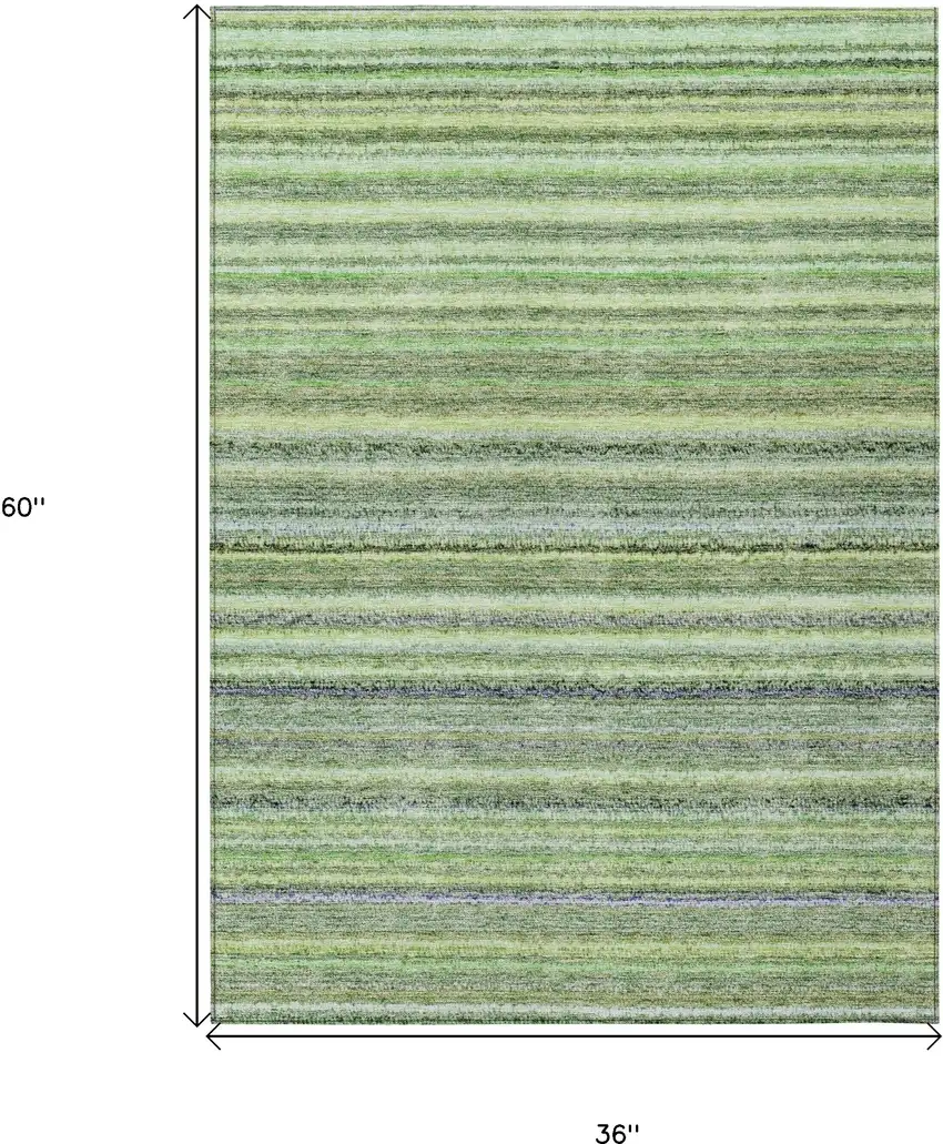 Artichoke Green And Olive Green Striped Washable Indoor Outdoor Area Rug Photo 3