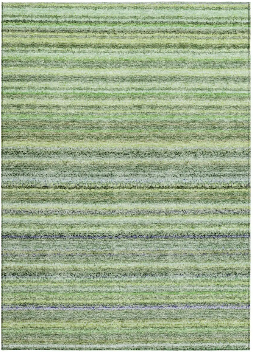 Artichoke Green And Olive Green Striped Washable Indoor Outdoor Area Rug Photo 6
