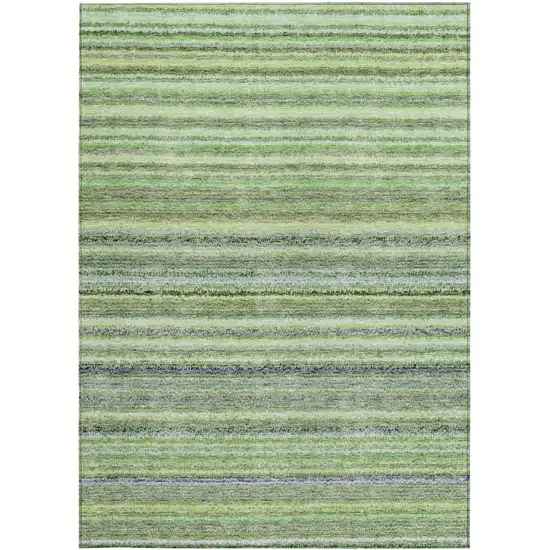Artichoke Green And Olive Green Striped Washable Indoor Outdoor Area Rug Photo 6