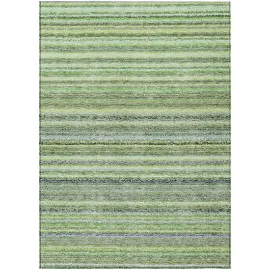 Artichoke Green And Olive Green Striped Washable Indoor Outdoor Area Rug Photo 2